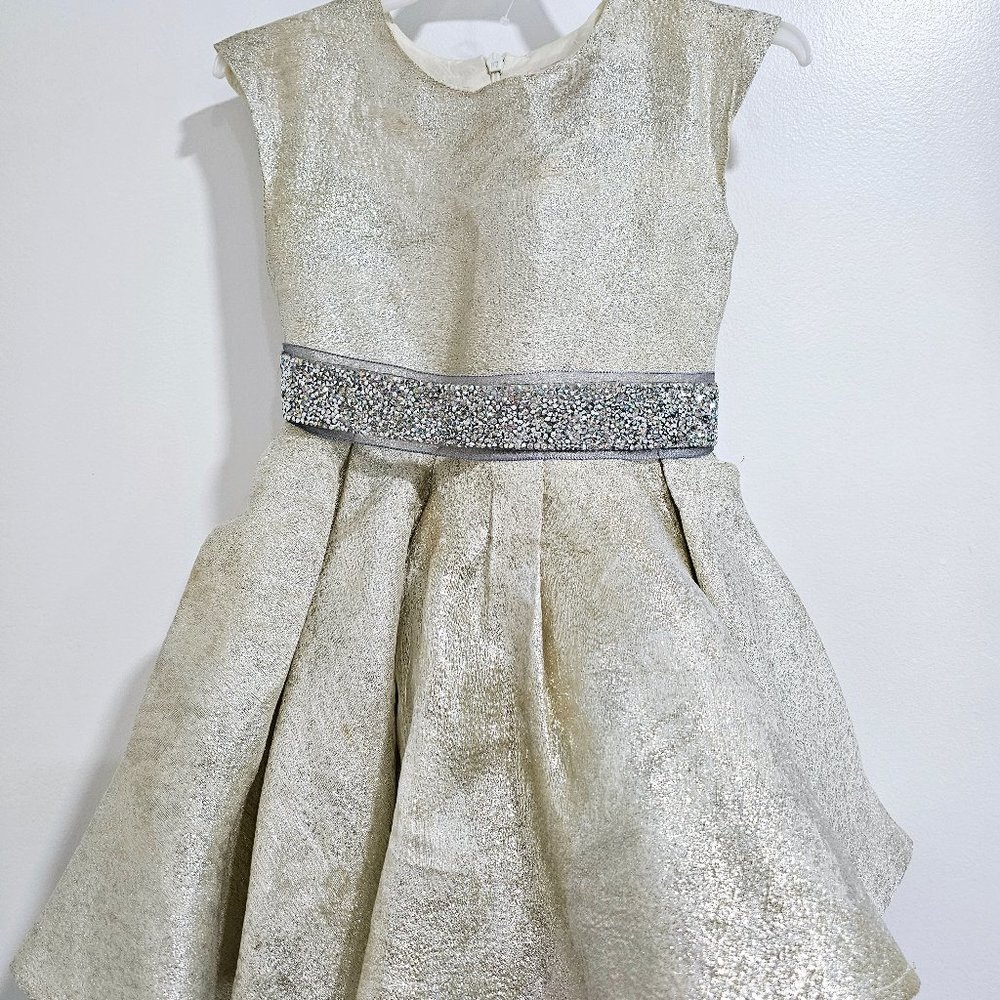 Elegant Silver Dress with diamond-sparkled belt accessory